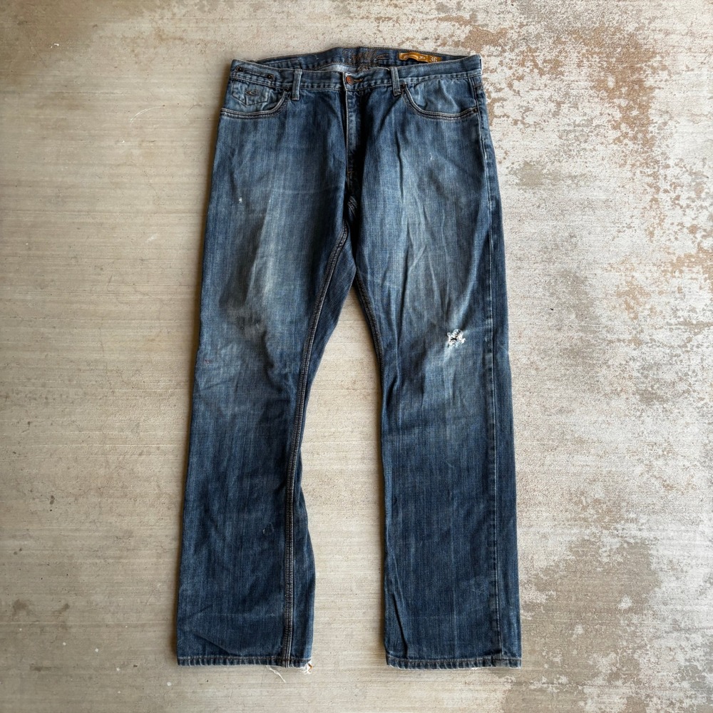 Oneill Midway Fit Bootcut Jeans Mens 36x32 Blue Distressed Denim Flawed